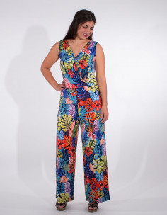 Sleeveless 96% polyester 4% elastane knitted jumpsuit print paradise