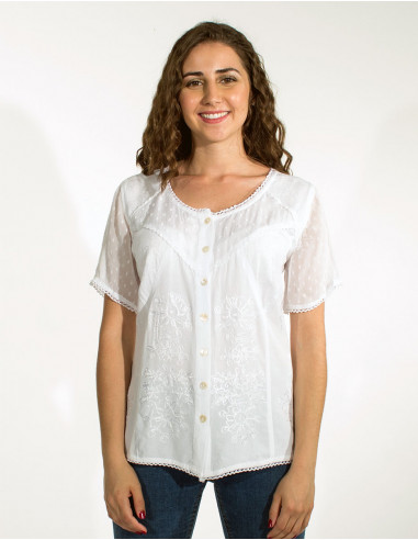 Embroidered sw viscose blouse with short sleeves