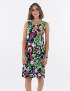 Knitted sleeveless 96% polyester 4% elasthane dress with caraibes print 2