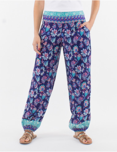Polyester pants with holi flower print