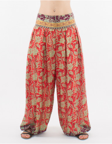 Printed sari polyester pants