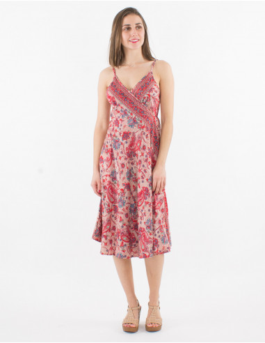 Printed polyester sari strapless dress