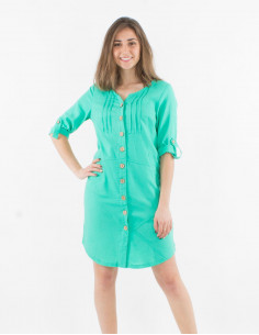 54% linen 46% viscose buttoned dress with roll-up sleeves