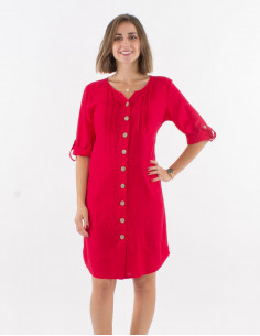 54% linen 46% viscose buttoned dress with roll-up sleeves 2