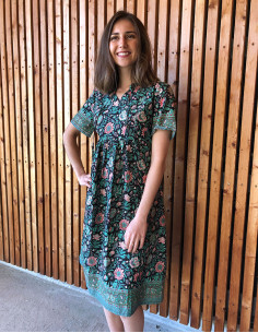 Short sleeves cotton dress and bagdad print