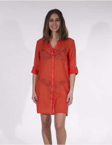 Cotton voile plain beach tunic with 3/4 sleeves