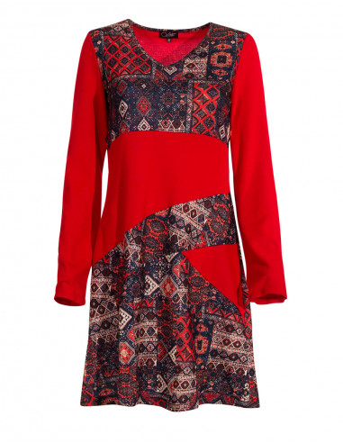 Knitted 97% polyester 3% elastane dress with delhi print