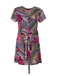 Polyester dress with short sleeves and birds print 2