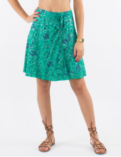 Short polyester skirt with silver print