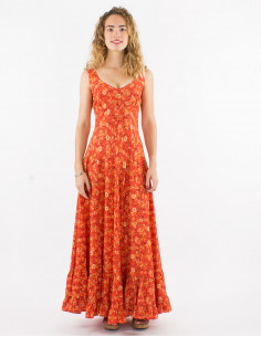 Long polyester sari dress with large straps and daisy print 2