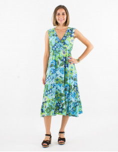 Viscose sleeveless dress with sixties print 2