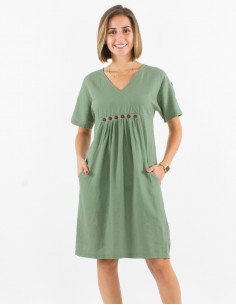 54% linen 46% viscose dress with short sleeves