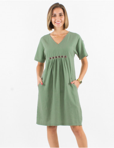 54% linen 46% viscose dress with short sleeves