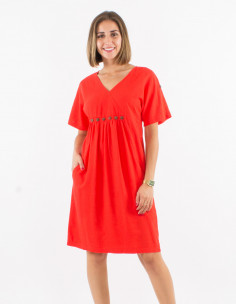 54% linen 46% viscose dress with short sleeves 2