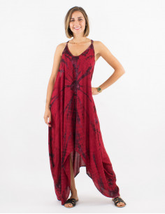 Long viscose tie and dye dress with straps