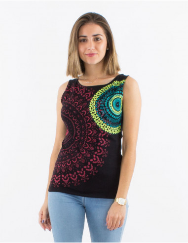 Cotton mandala sleeveless tee shirt