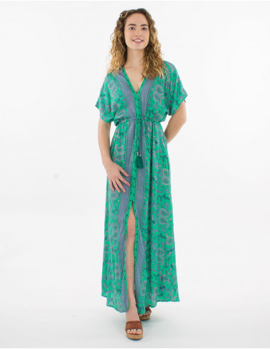 Gold sari print polyester maxi dress