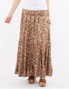 Long polyester ruffle sari skirt with silver print 2
