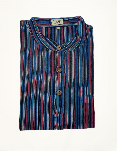 Cotton striped gent shirt with short sleeves and round buttons