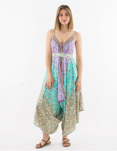 Silver print polyester long jumpsuit