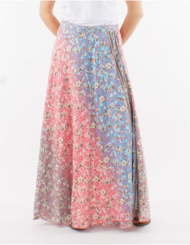 Silver print long polyester wrap skirt