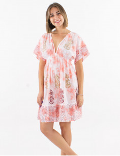 Cotton tie and dye dress with short sleeves
