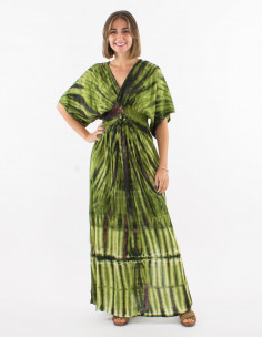 Long viscose tie and dye dress with Long sleeves