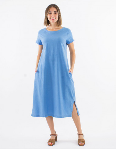 Long cotton sw dress with short sleeves