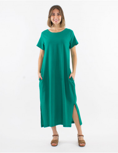 Long cotton sw dress with short sleeves