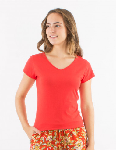 95% cotton 5% elastane plain tee shirt with short sleeves