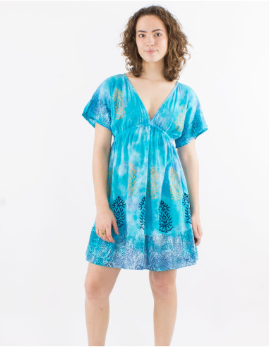 Cotton tie and dye dress with short sleeves