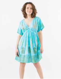 Cotton tie and dye dress with short sleeves 2