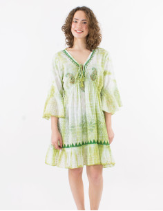 Cotton tie and dye long sleeves dress with beads and lining 2