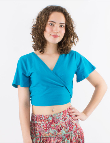 95% cotton 5% elastane plain tee shirt with short sleeves