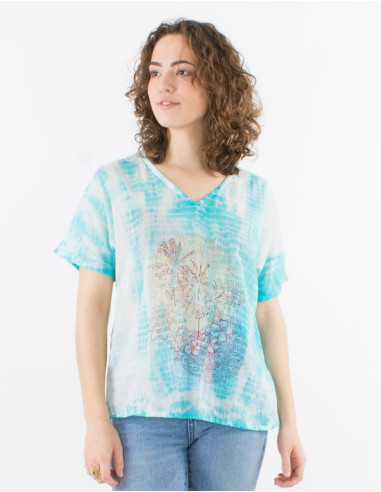 Cotton voile v-neck tee shirt