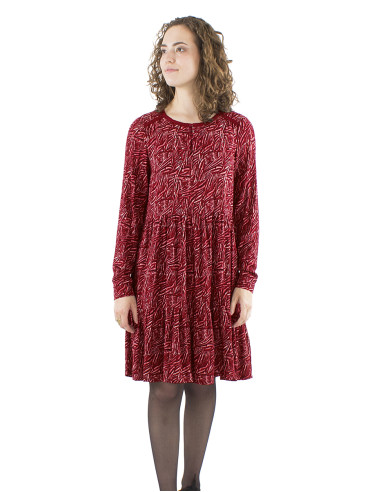 Viscose crepe crochet collared and 4 buttons dress with long dress and Safari print