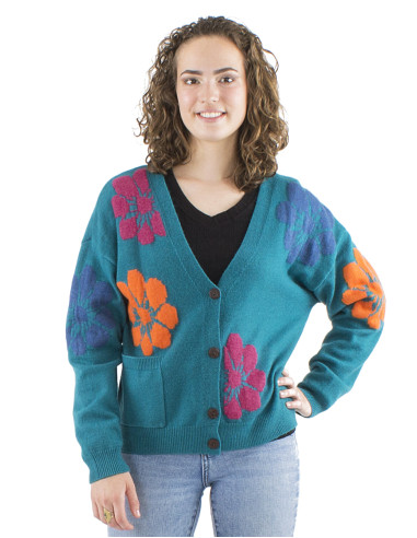 Knitted 64% Acrylic 26% Polyester jacket with Fleur printed