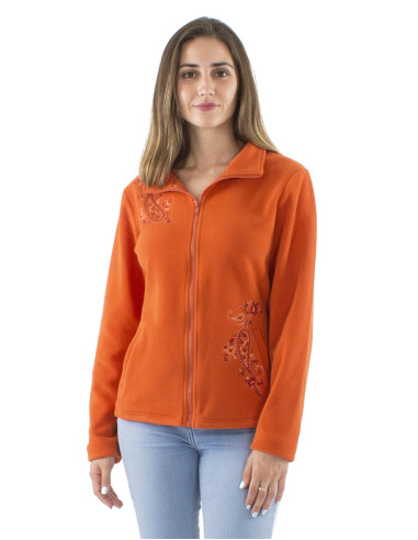 Knitted polar polyester jacket with collar and embroidery flowers