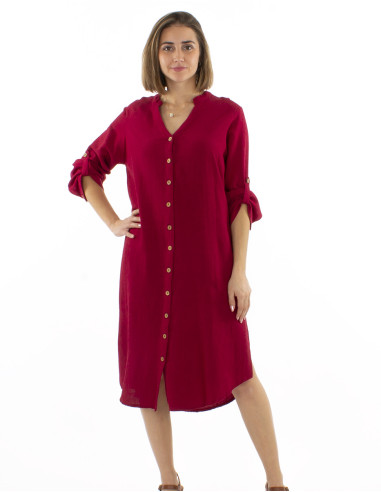 91% viscose 9% linen long buttoned tunic dress