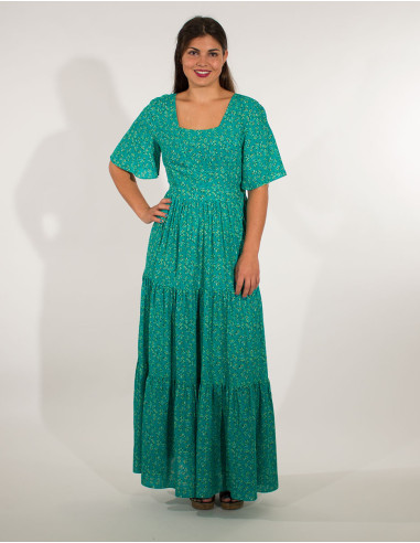 Long dress viscose short sleeve printed