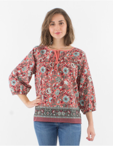 3/4 sleeves cotton blouse with bagdad print