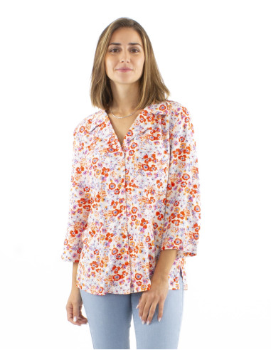 Viscose collar blouse with 3/4 sleeves and Pretty print