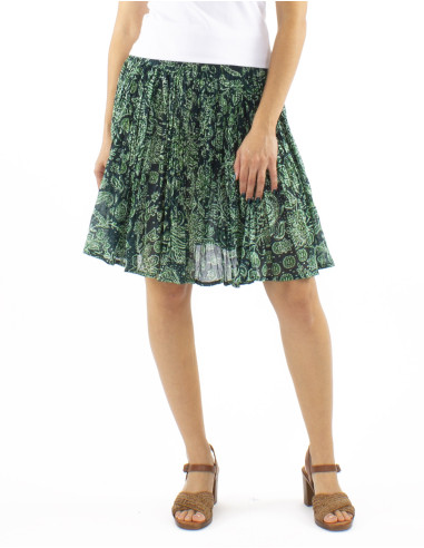 Cotton wrinkled mini skirt with Herma print