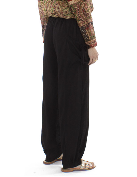 91% viscose 9% linen pants with pockets and elastic bottom