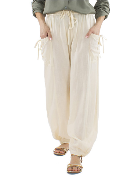 91% viscose 9% linen pants with pockets and elastic bottom