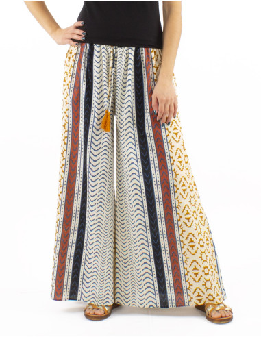 Cotton bell-bottomed pants with stripes